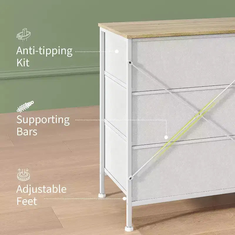 8 Drawer Fabric Dresser TV Stand with Wooden Top, Metal Frame Storage Chest, Wide Closet Organizer for Bedroom Living Room Hallway