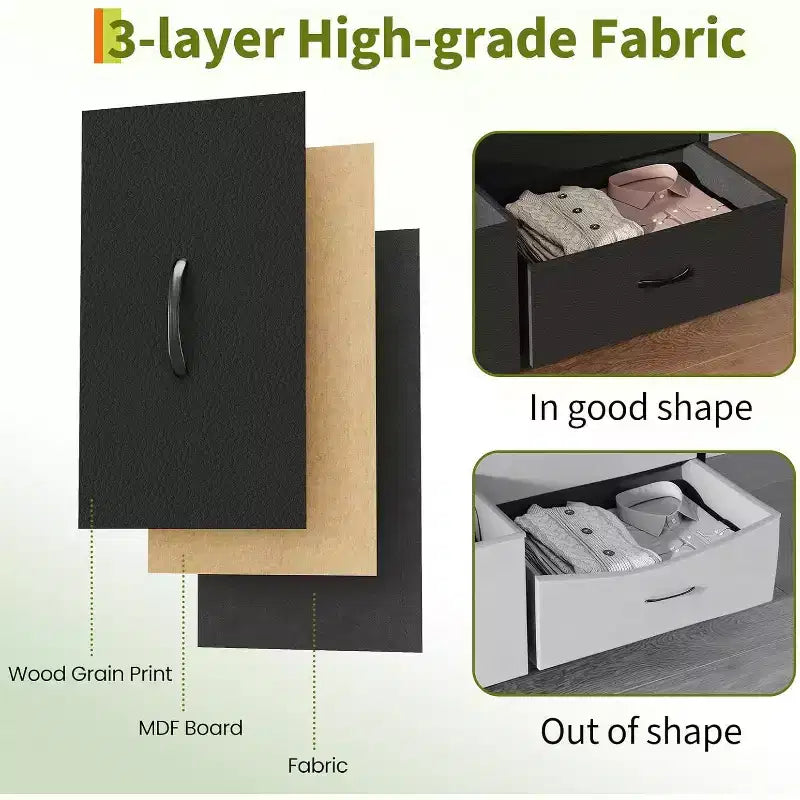 8 Drawer Fabric Dresser TV Stand with Wooden Top, Metal Frame Storage Chest, Wide Closet Organizer for Bedroom Living Room Hallway