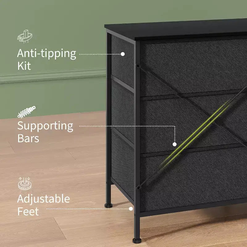 8 Drawer Fabric Dresser TV Stand with Wooden Top, Metal Frame Storage Chest, Wide Closet Organizer for Bedroom Living Room Hallway