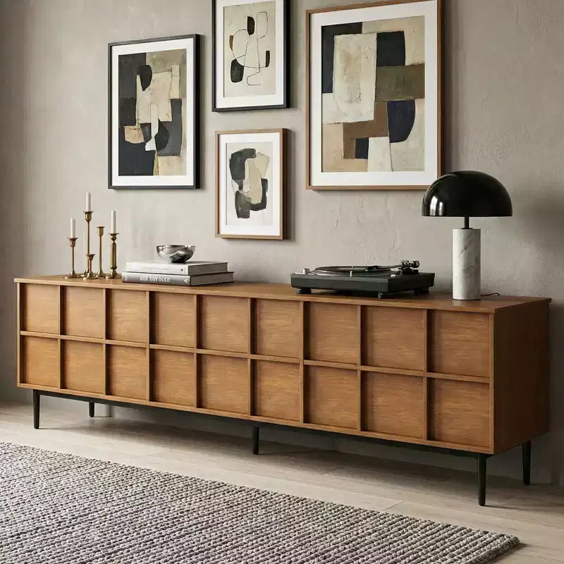 86.61 Mid Century Modern Grid Front TV Stand for TVs up to 90 - Walnut Gaoyangjiaju