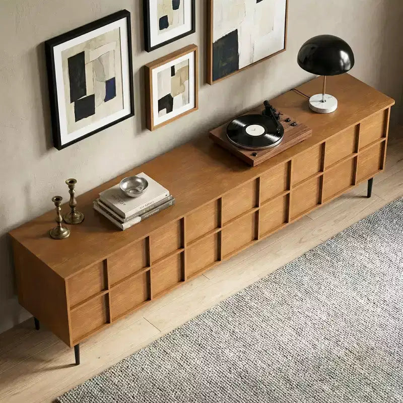 86.61 Mid Century Modern Grid Front TV Stand for TVs up to 90 - Walnut Gaoyangjiaju