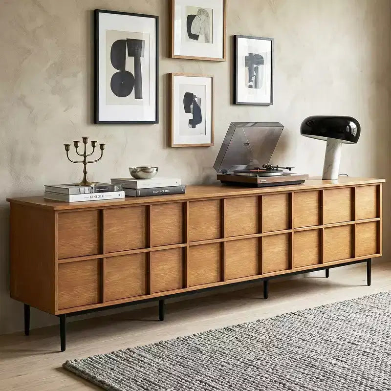 86.61 Mid Century Modern Grid Front TV Stand for TVs up to 90 - Walnut Gaoyangjiaju