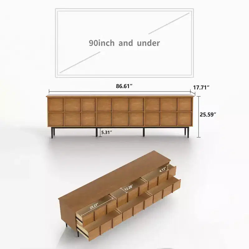 86.61 Mid Century Modern Grid Front TV Stand for TVs up to 90 - Walnut Gaoyangjiaju