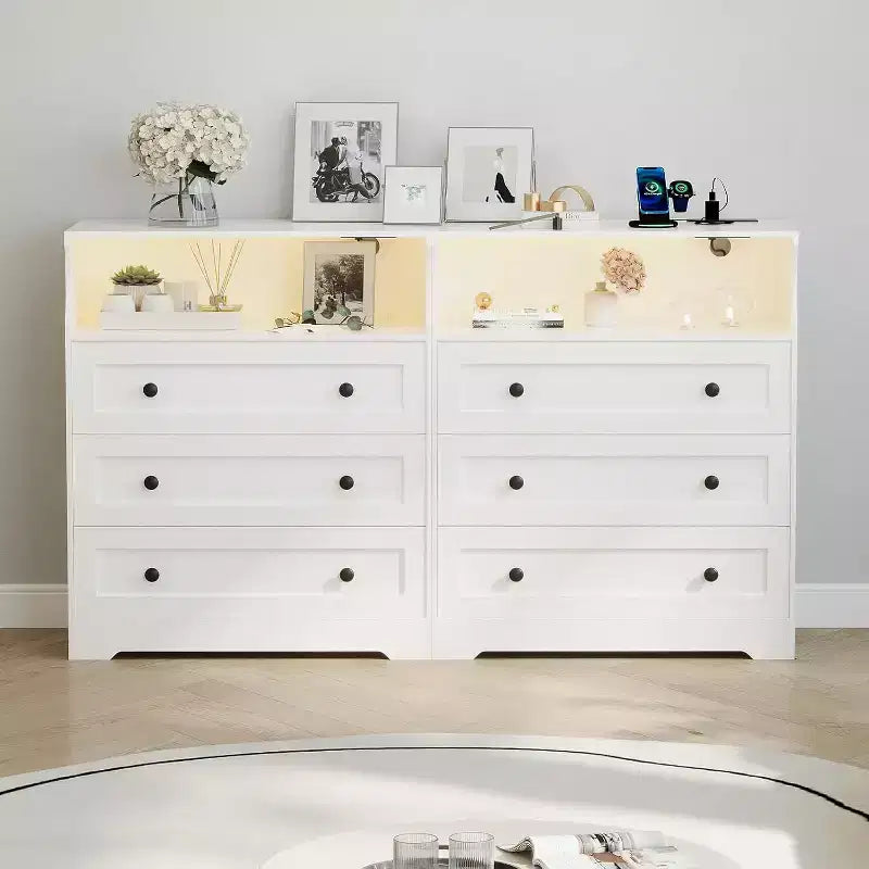 31.5 Wide 3-Drawer Dresser, with Open Storage Shelf for Living Room, White