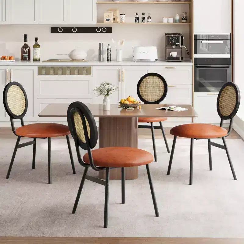 Rattan Dining Chairs Set of 4. Modern Upholstered Kitchen Chairs with Thick Cushions & Metal Legs. Ideal for Small Spaces