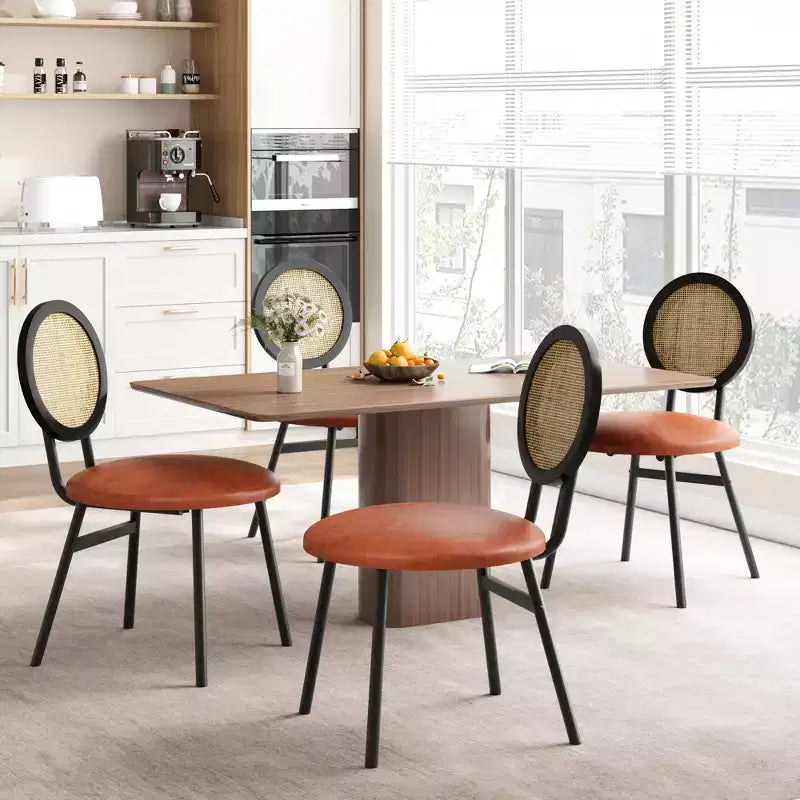 Rattan Dining Chairs Set of 4. Modern Upholstered Kitchen Chairs with Thick Cushions & Metal Legs. Ideal for Small Spaces