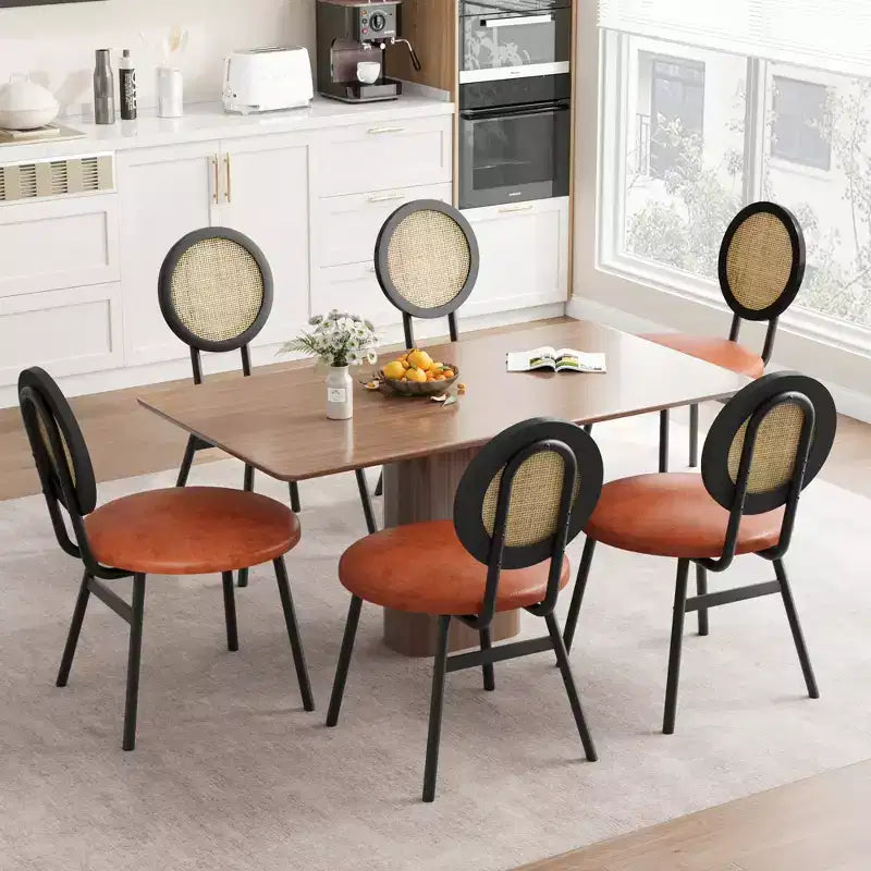 Rattan Dining Chairs Set of 4. Modern Upholstered Kitchen Chairs with Thick Cushions & Metal Legs. Ideal for Small Spaces