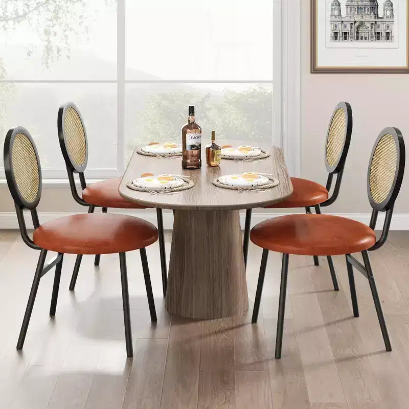 Rattan Dining Chairs Set of 4. Modern Upholstered Kitchen Chairs with Thick Cushions & Metal Legs. Ideal for Small Spaces