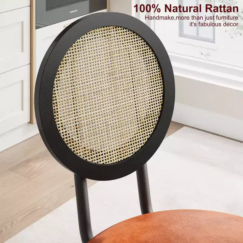 Rattan Dining Chairs Set of 4. Modern Upholstered Kitchen Chairs with Thick Cushions & Metal Legs. Ideal for Small Spaces