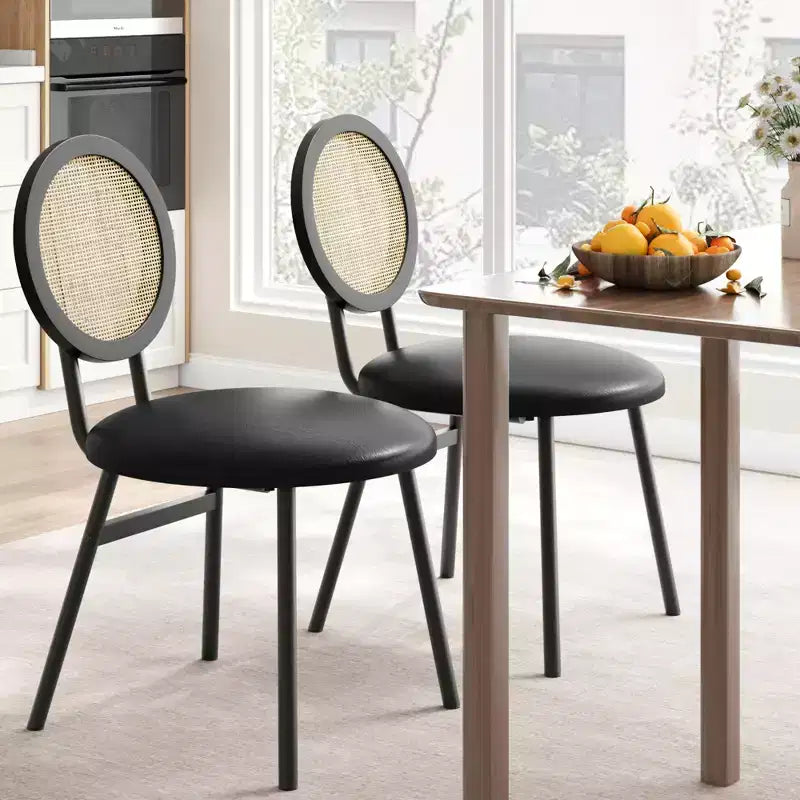 Rattan Dining Chairs Set of 4. Modern Upholstered Kitchen Chairs with Thick Cushions & Metal Legs. Ideal for Small Spaces