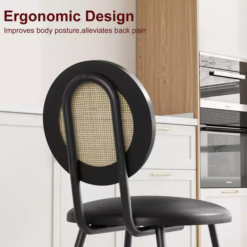 Rattan Dining Chairs Set of 4. Modern Upholstered Kitchen Chairs with Thick Cushions & Metal Legs. Ideal for Small Spaces