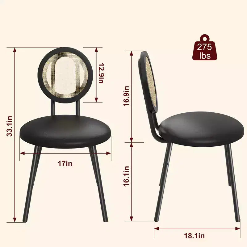 Rattan Dining Chairs Set of 4. Modern Upholstered Kitchen Chairs with Thick Cushions & Metal Legs. Ideal for Small Spaces