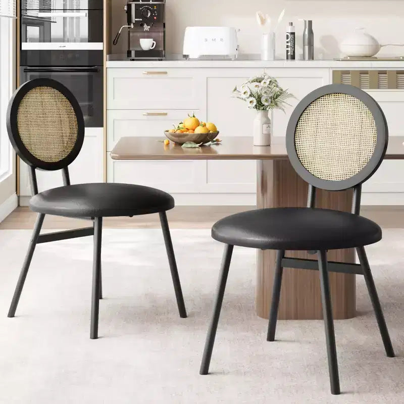 Rattan Dining Chairs Set of 4. Modern Upholstered Kitchen Chairs with Thick Cushions & Metal Legs. Ideal for Small Spaces