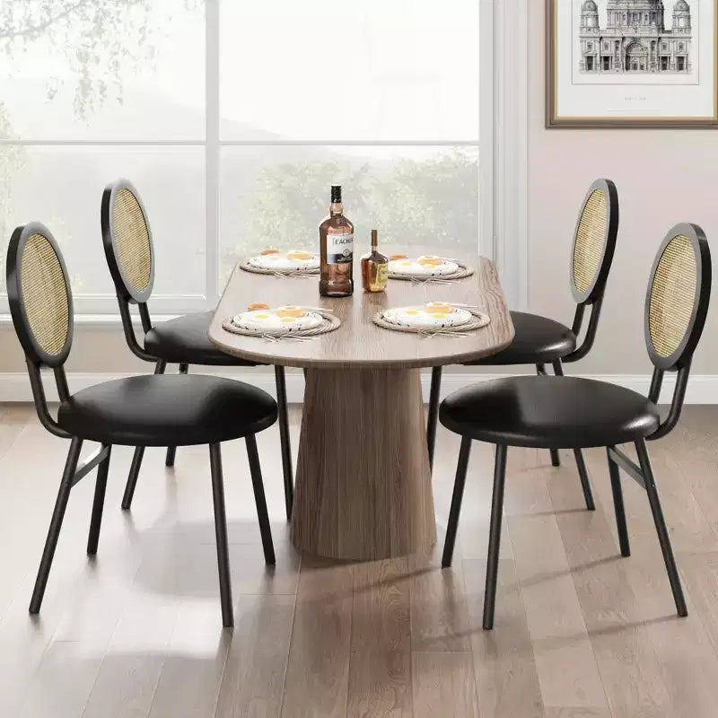 Rattan Dining Chairs Set of 4. Modern Upholstered Kitchen Chairs with Thick Cushions & Metal Legs. Ideal for Small Spaces