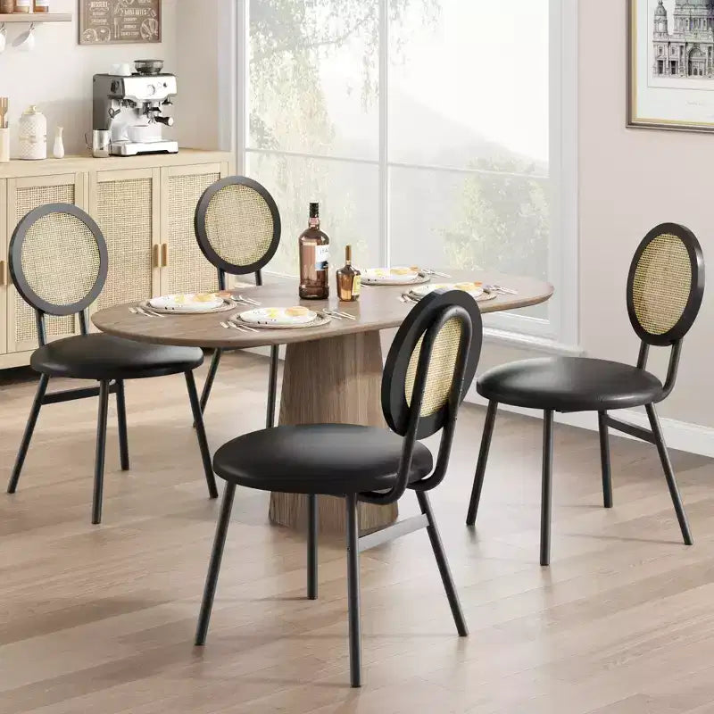 Rattan Dining Chairs Set of 4. Modern Upholstered Kitchen Chairs with Thick Cushions & Metal Legs. Ideal for Small Spaces