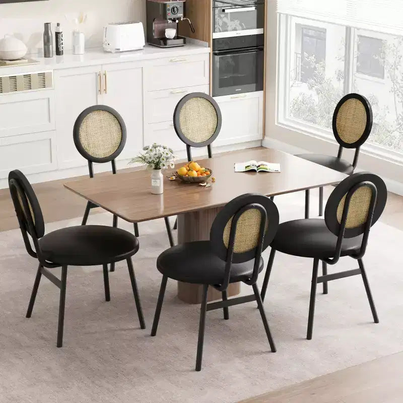 Rattan Dining Chairs Set of 4. Modern Upholstered Kitchen Chairs with Thick Cushions & Metal Legs. Ideal for Small Spaces