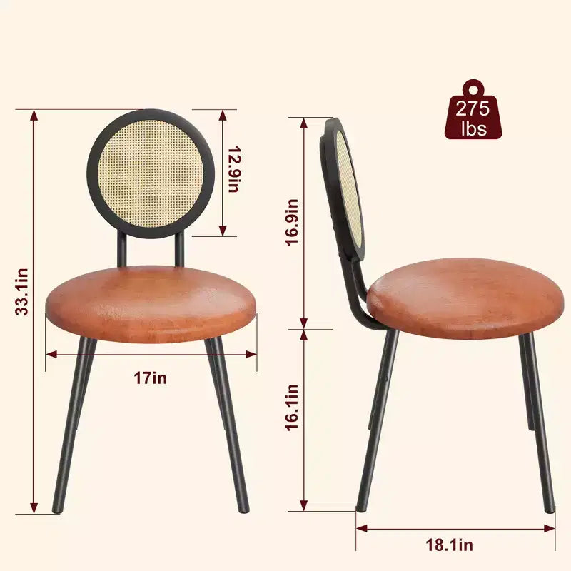 Rattan Dining Chairs Set of 4. Modern Upholstered Kitchen Chairs with Thick Cushions & Metal Legs. Ideal for Small Spaces