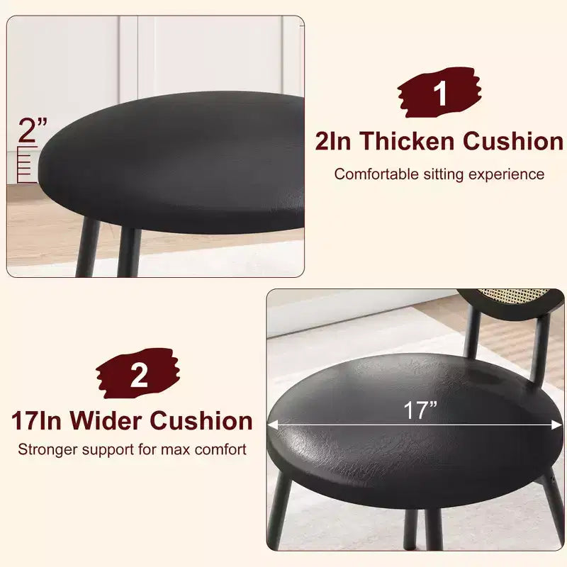 Rattan Dining Chairs Set of 4. Modern Upholstered Kitchen Chairs with Thick Cushions & Metal Legs. Ideal for Small Spaces