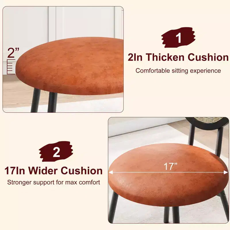 Rattan Dining Chairs Set of 4. Modern Upholstered Kitchen Chairs with Thick Cushions & Metal Legs. Ideal for Small Spaces