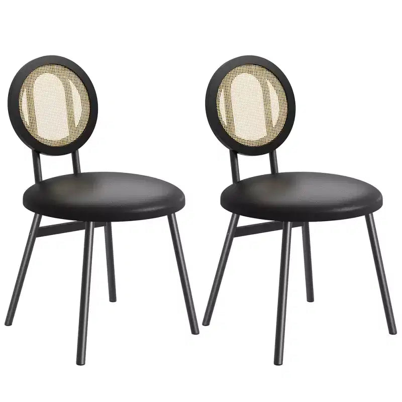 Rattan Dining Chairs Set of 4. Modern Upholstered Kitchen Chairs with Thick Cushions & Metal Legs. Ideal for Small Spaces