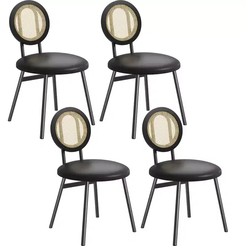 Rattan Dining Chairs Set of 4. Modern Upholstered Kitchen Chairs with Thick Cushions & Metal Legs. Ideal for Small Spaces