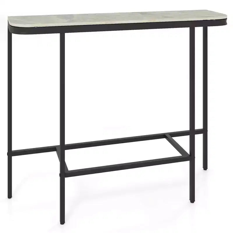 Entryway Table with Faux Marble Top and Metal Frame, Behind Couch Table for Hallway White and Gold/Gray and Black