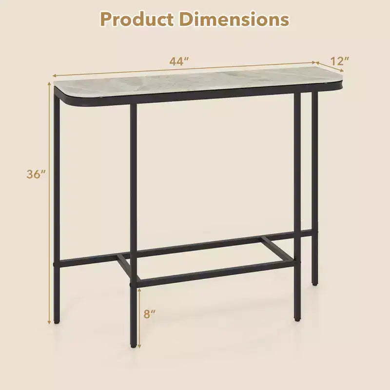 Entryway Table with Faux Marble Top and Metal Frame, Behind Couch Table for Hallway White and Gold/Gray and Black