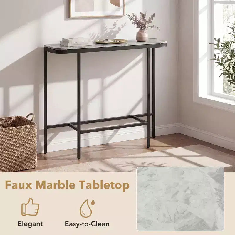 Entryway Table with Faux Marble Top and Metal Frame, Behind Couch Table for Hallway White and Gold/Gray and Black