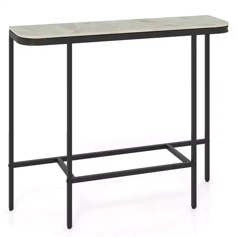 Entryway Table with Faux Marble Top and Metal Frame, Behind Couch Table for Hallway White and Gold/Gray and Black