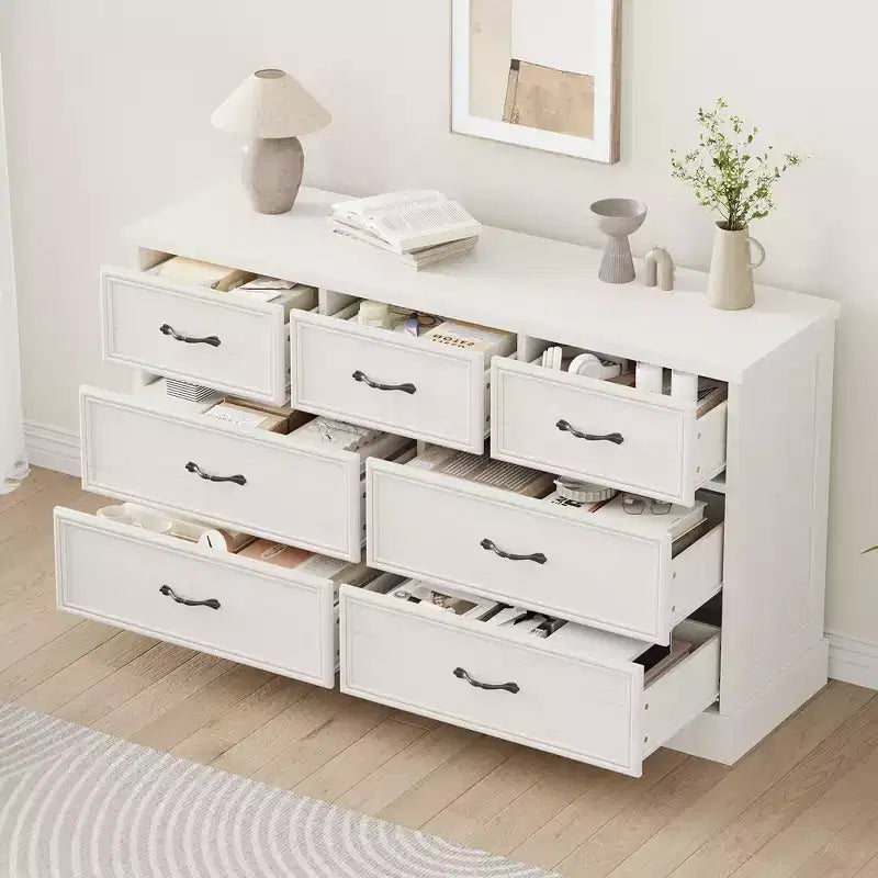 Multi-Tier Drawer Storage Cabinet, Mid Century Modern Chest, Metal Handle, for Living Room, Entryway