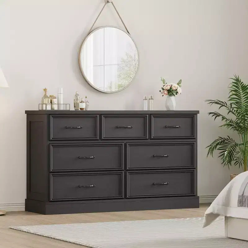 Multi-Tier Drawer Storage Cabinet, Mid Century Modern Chest, Metal Handle, for Living Room, Entryway