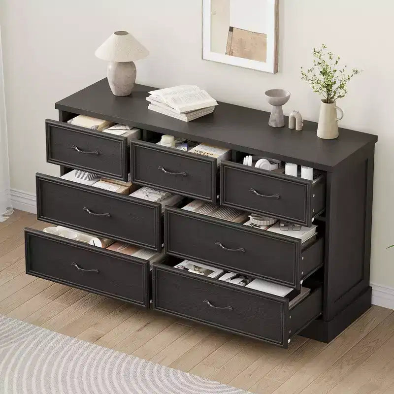 Multi-Tier Drawer Storage Cabinet, Mid Century Modern Chest, Metal Handle, for Living Room, Entryway