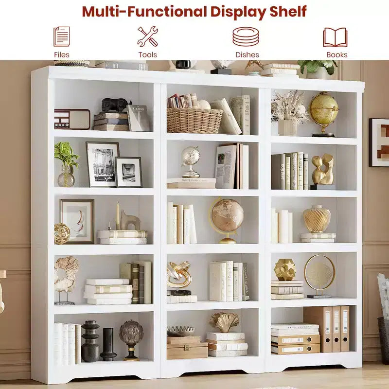 75 Farmhouse Tall Bookshelf, 6 Tier Open Bookcase with Adjustable Shelves, Anti-Tip Freestanding Display Storage Organizer for Home Office & Room