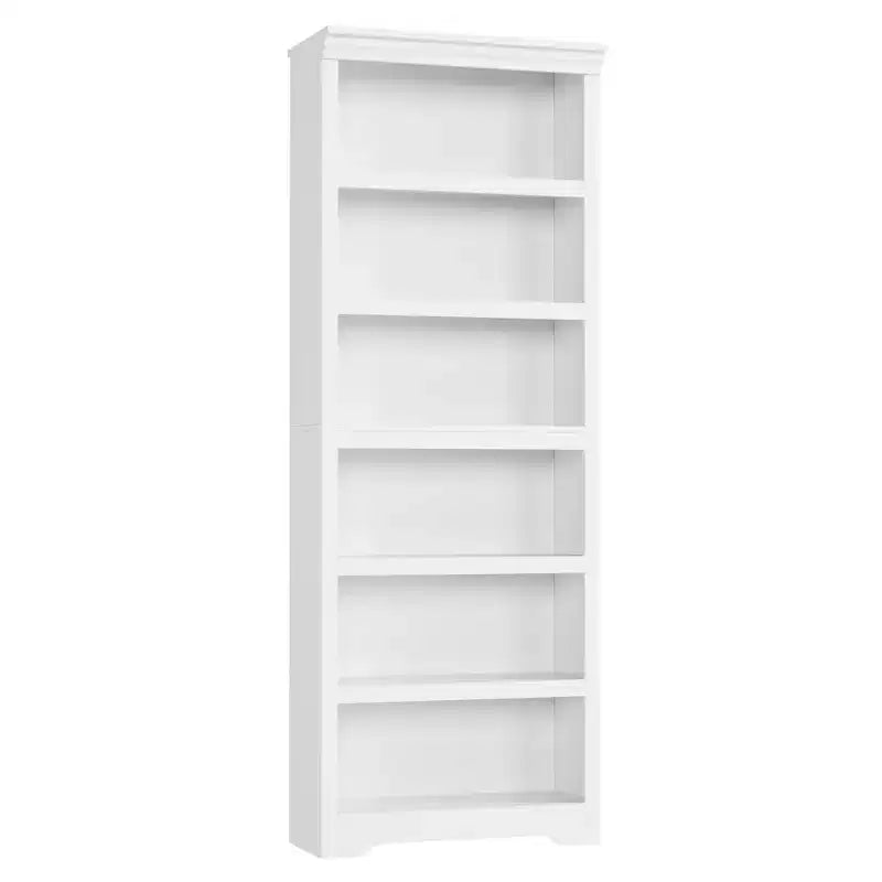 75 Farmhouse Tall Bookshelf, 6 Tier Open Bookcase with Adjustable Shelves, Anti-Tip Freestanding Display Storage Organizer for Home Office & Room