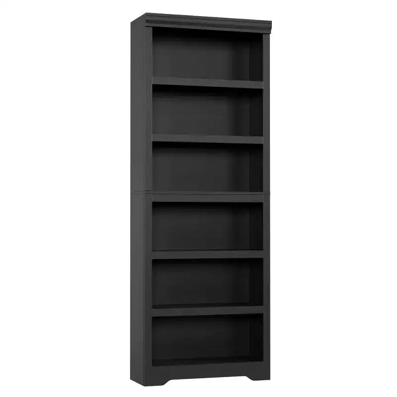 75 Farmhouse Tall Bookshelf, 6 Tier Open Bookcase with Adjustable Shelves, Anti-Tip Freestanding Display Storage Organizer for Home Office & Room