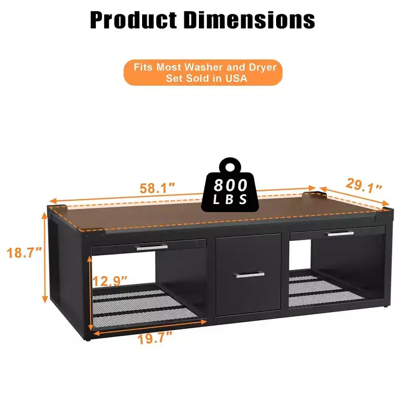 Washer and Dryer Pedestals, Universal Washer and Dryer Stand with Pull-Out Shelf, Black