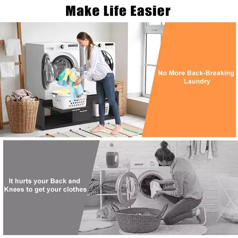Washer and Dryer Pedestals, Universal Washer and Dryer Stand with Pull-Out Shelf, Black