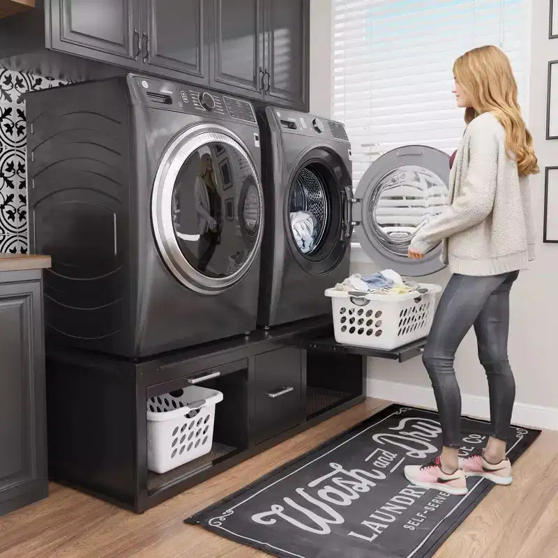 Washer and Dryer Pedestals, Universal Washer and Dryer Stand with Pull-Out Shelf, Black