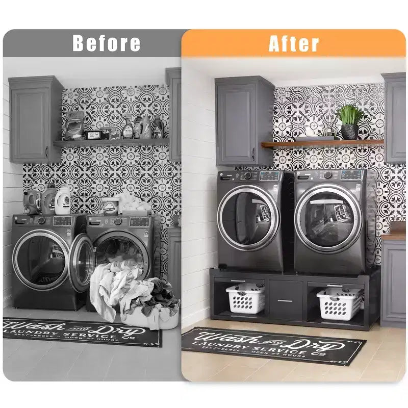 Washer and Dryer Pedestals, Universal Washer and Dryer Stand with Pull-Out Shelf, Black