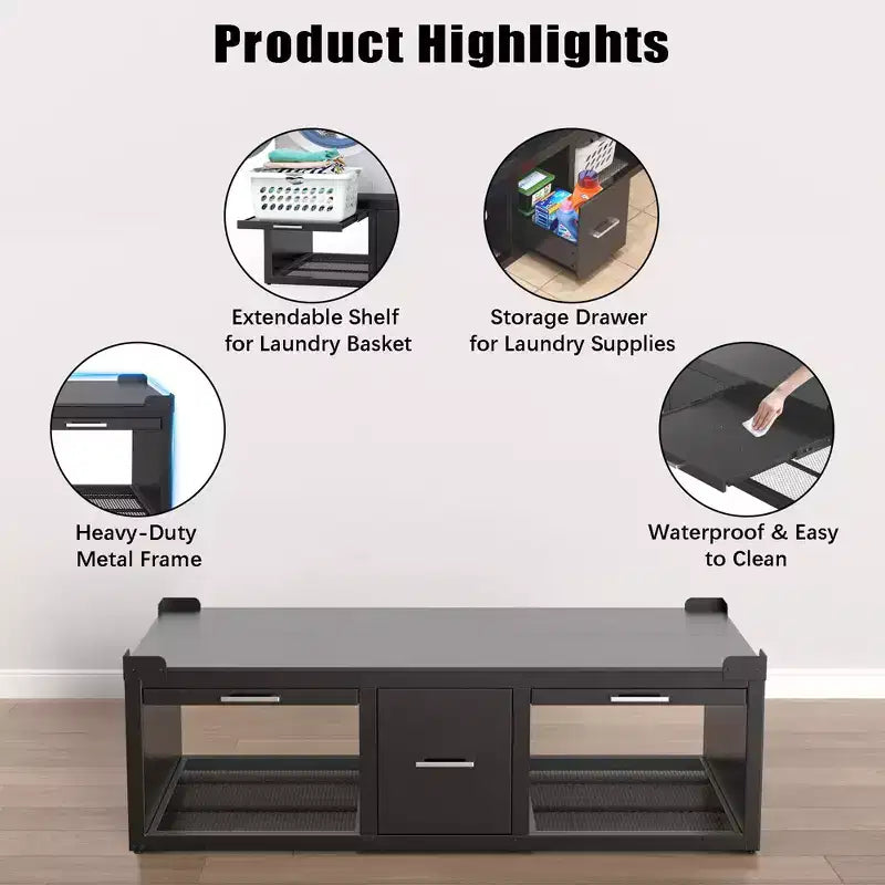 Washer and Dryer Pedestals, Universal Washer and Dryer Stand with Pull-Out Shelf, Black