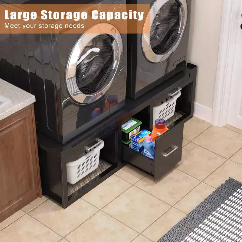 Washer and Dryer Pedestals, Universal Washer and Dryer Stand with Pull-Out Shelf, Black