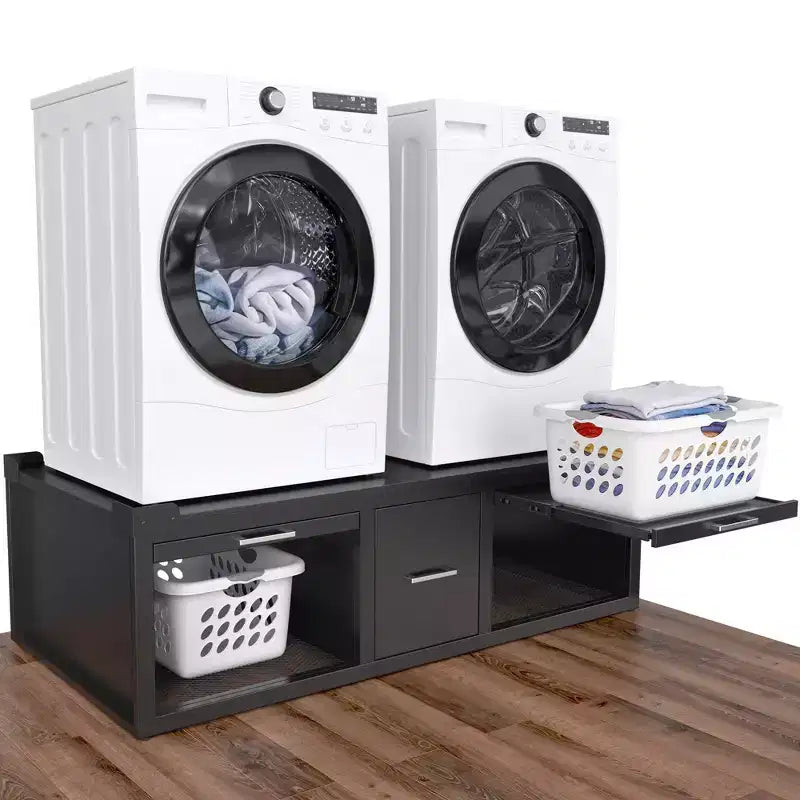 Washer and Dryer Pedestals, Universal Washer and Dryer Stand with Pull-Out Shelf, Black