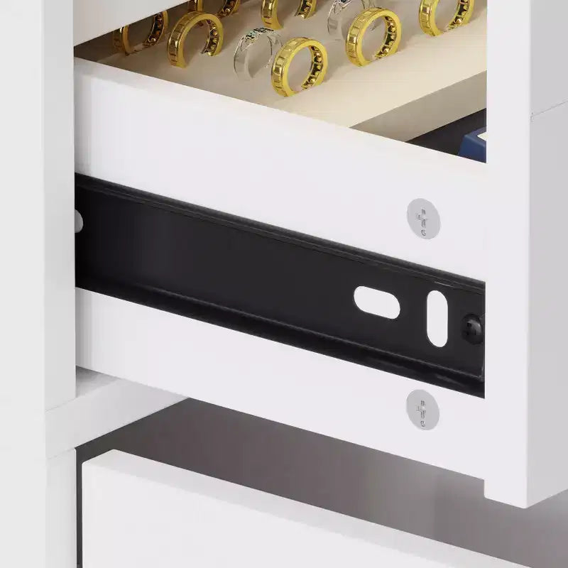 White Jewelry Armoire with Locking Glass Display Cabinet, Modern Freestanding Storage Organizer for Bedroom, Kitchen and Living Room