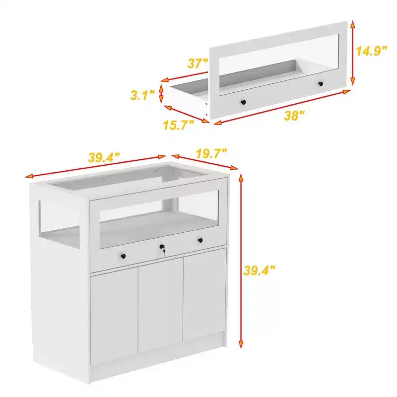 White Jewelry Armoire with Locking Glass Display Cabinet, Modern Freestanding Storage Organizer for Bedroom, Kitchen and Living Room