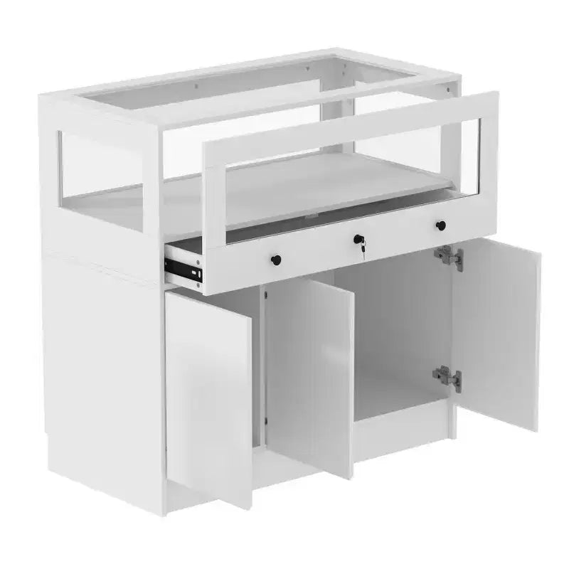 White Jewelry Armoire with Locking Glass Display Cabinet, Modern Freestanding Storage Organizer for Bedroom, Kitchen and Living Room
