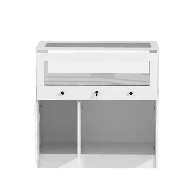 White Jewelry Armoire with Locking Glass Display Cabinet, Modern Freestanding Storage Organizer for Bedroom, Kitchen and Living Room