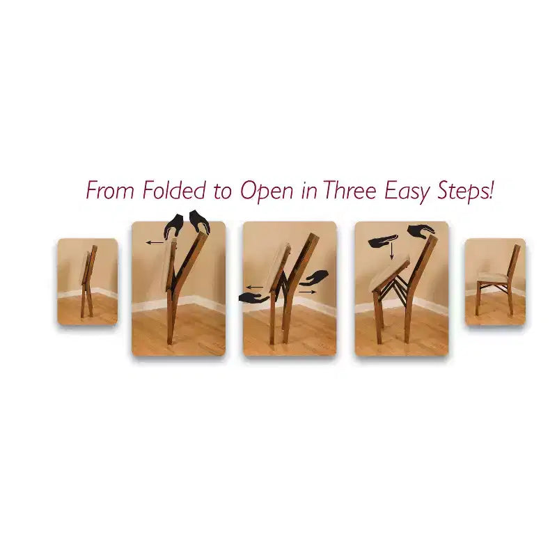 Set of 2 Slat Back Folding Chair Oak Brown Solid Hardwood, Padded Seat, Fully Assembled