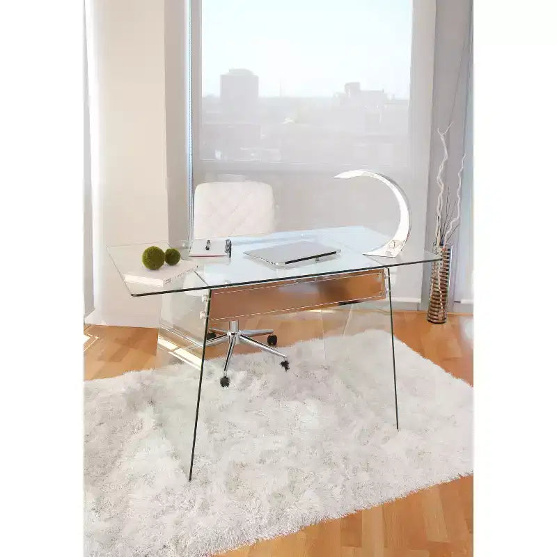 Glacier Contemporary Desk Clear Glass/Chrome -