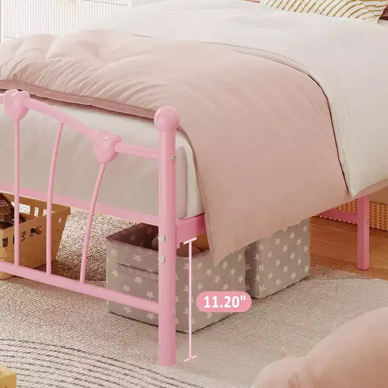Twin Size Bed Frame with Iron-Art Sweet Heart Headboard & Footboard
