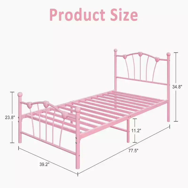 Twin Size Bed Frame with Iron-Art Sweet Heart Headboard & Footboard